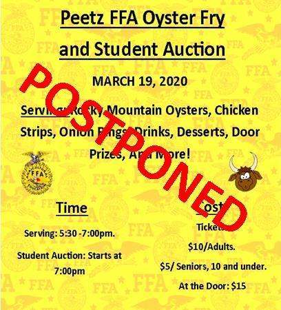 POSTPONED: Peetz FFA Oyster Fry and Student Auction