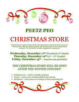 PEO Christmas Store will be open